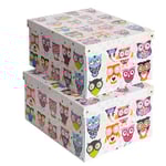 Lot de 2 boîtes de rangement en carton, avec couvercle, pour ranger, boîtes cadeau, 39x50x24 cm CHOUETTES, Hiboux