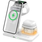 iPhone Trådlös Laddare 5 i 1 LED, Apple Laddstation för Resor och Hemmabruk, Multifunktionell Laddningsställning White 5in 1