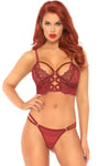 Lace Bralette With Sheer Thong Burgundy S/M