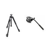 Manfrotto 190X Aluminium 3 Section Tripod & MVH500AH, Lightweight Fluid Video Head with Flat Base, Sliding Plate for Rapid Camera Connection, Supports Multiple Tripods