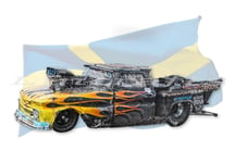 Fast Freddy FIA Drag Racing Chevy Truck Birthday Card. Auto wall art, car print