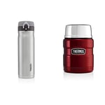 Thermos Stainless Steel Direct Drink Flask, Grey - 500 ml & 184807 Stainless King Food Flask, Cranberry Red, 0.47 L