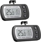 Fridge Refrigerator Thermometer (2 Pack), Waterproof Freezer Temperature Gauge with Hook - Easy to Read LCD Display, Max/Min Function - Perfect for Home, Restaurants, Bars, Cafes,etc (Black)