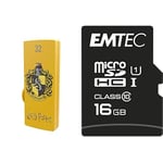 Pack Support de Stockage Rapide et Performant : Clé USB - 2.0 - Série Licence - Harry Potter Hufflepuff - 32 Go + Carte MicroSD - Gamme Elite Gold - Classe 10-16 GB