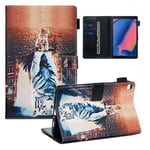 Samsung Galaxy Tab A 8.0 + S Pen (2019) stylish pattern leather flip case - Cat and Tiger Reflection in Water