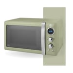 Swan SM22030LGN Retro LED Digital Microwave with Glass Turntable, 5 Power levels & Defrost Setting, 20L, 800W, Green