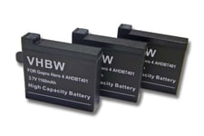3 batteries vhbw Li-Ion 1160mAh (3.8V) pour GoPro Hero 4 Black Silver Surf Music Edition comme AHDBT-401, 335-06532-000.