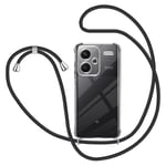 KetteTech Coque avec Cordon pour Xiaomi Redmi Note 13 Pro Plus 5G, Transparent Silicone Collier Réglable Téléphone Étui Portable Lanière Housse, Noir