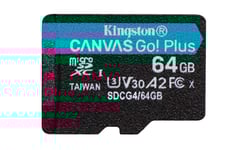 Kingston Technology Canvas Go! Plus, 64 Gb, Microsd, Klass 10, Uhs-I, 200 Mb/S, Class 3 (U3)