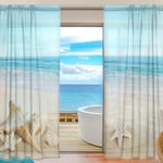 ALAZA Sheer Voile Curtains, Landscape Shells Beach Polyester Fabric Window Net Curtain for Bedroom Living Room Home Decoration, 2 Panels, 84 x 55 inch
