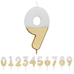 Talking Tables- Bougie numéro 9 pour gâteaux, BDAY-CANDLE-GLDV2-9, White/Gold, 8 cm
