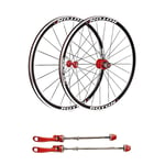 L.BAN Road Bike Wheels, Double Wall Wheelset V Brake Alloy Rim For 7-11 Speed Cassette Flywheel Bicycle Rear Wheel 700c,Red