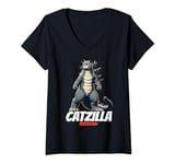 Womens Catzilla Vintage Japanese Art Kaiju Cat Parody Catzilla V-Neck T-Shirt