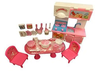 Fat-catz-copy-catz Pink Doll Size Plastic Kitchen Furniture Set, Table, Tea Set, Stove, Oven, Pots & Pans Made For 7" Dolls