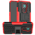 PIXFAB For Nokia 3.4 Shockproof Case, Hybrid [Tough] Rugged Armor Protective Cover, Phone Case Cover With Built-in [Kickstand] For Nokia 3.4 (6.39") - Red