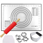 2022 Rolling Pins for Baking Non Stick Large and Silicone Baking Mat with Measurements 16 Pcs Set, Silicone Pastry Cooking Rolling Mats in & Dough Scrapers Blender and Cookie (16 Pcs Set, Black)