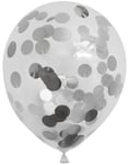 6 stk 30 cm Genomskinliga Ballonger med Stora Silver-Konfetti