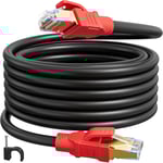 Cable Ethernet 12m, Cat 8 Cable RJ45 Haute Vitesse Cable Réseau 12 Mètres Blindé Extérieur Intérieur 40Gbps 2000MHz, Gigabit LAN Fil Ethernet 26AWG SFTP Cable Internet Noir POE pour Routeur