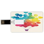 4G USB Flash Drives Credit Card Shape Watercolor Memory Stick Bank Card Style Hot Air Balloon Rainbow Colors Cute Heart Shapes Cheerful Happy Decorative,Sky Blue Yellow Pink Red Waterproof Pen Thumb