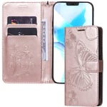IMEIKONST Flip Wallet Case for OPPO A53S / A53 2020, Premium PU Leather Butterfly Pattern Embossed Cover Magnetic Closure Kickstand Compatible with OPPO A32 / A33 2020. Rose Gold KT