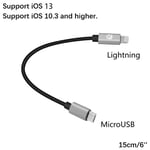 Couleur noire 15cm Câble Lightning-to-Micousb USB DAC OTG, pour iPhone / iPad / iPod, Accord Mojo Hugo PHA3 FIIO HIIO OPPO HA2 K5