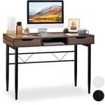 Relaxdays - Bureau avec tiroirs et étagère, moderne, cadre en métal,Table de bureau HlP 77x110x55cm,brun/noir