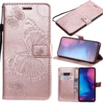 Kihying Case for Motorola Moto E7 Case Cover (KT/3D Utterfly Flower) Shockproof Falling PU Leather Fashion Phone Cases (KHT55/Rose gold)