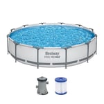 Bestway Steel Pro Max Frame Kit Piscine avec Pompe à Filtre Ø 366 x 76 cm, Gris Clair, Ronde