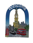 thomas benacci Welcome to London Big Ben Fridge Magnet - Red Double Decker Bus - Black Hackney Taxi Cab - Red Telephone Box - British Souvenir for Home Kitchen or Office from England UK