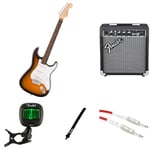 Fender Squier Debut Stratocaster Electric Guitar Kit for Beginners, includes Amplifier, Cable, Strap, and Tuner, 2-Colour Sunburst