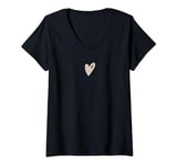 Womens Sand Hand Drawn Heart Minimalist Love Beige/Tan V-Neck T-Shirt