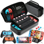 HEYSTOP Case Compatible with Nintendo Switch 11 in 1 Nintendo Switch Carry Case with 2 Joycon Grips for Nintendo Switch Adjustable PlayStand Tempered Glass Screen Protector with 6 Thumb Grip Caps