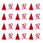 EXCEART 20 Pcs Christmas Mini Red Santa Hats Mini Christmas Scarf Lollipop Bottle Candy Cover Cap Silverware Holder for Christmas Party Decor Doll Handy Craft (Red White)
