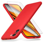 Richgle Compatible with Xiaomi POCO F3 / Mi 11i Case & Tempered Glass Screen Protector, Slim Soft TPU Silicone Case Cover Shell Compatible with POCO F3 / Mi 11i 5G - Red RG80991
