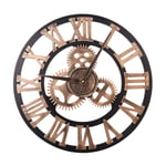 Roman Retro Gear Large Wall Clock Round Metal Silent Non-ticking Battery Operated 45cm Antique Gold Roman Numerals Clocks for Living Room,Bedroom,Kitchen Decor