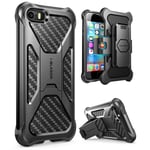 i-Blason iPhone SE Case, Prime [Kickstand] **Heavy Duty** [Dual Layer] Combo Holster Cover case with [Locking Belt Swivel Clip] for Apple iPhone SE 2016 Release (Black)