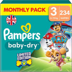 Pampers Baby-Dry Paw Patrol Edition Size 3, 234 Nappies, 6Kg - 10Kg, Monthly Pac