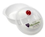 1 Litre Microwave Casserole Dish Round Plastic with Vented Lid and Carry Handles