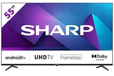 Sharp 4T-C55FN6KL2AB 55-Inch 4K Android Smart TV, Frameless UHD HDR with Google Assistant, HDMI 2.1 with eARC, Dolby Vision, Chromecast Built-in, Bluetooth, Freeview Play & Wireless Streaming – Black