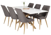 Venture Design Piazza & Leone matgrupp Vit/grå 6 st stolar & bord 180 x 90 cm
