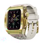 Shellbox Apple Watch 45mm Series 8 High Brushed Metal Skal+Armband, Gold/White