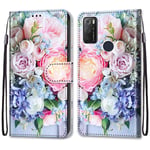 ShinyCase for Alcatel 1S 2021,Colorful PU Leather Wallet Flip Cover Card Slots Holder Side Pocket Shockproof Protective Magnetic Closure Bumper Phone Cases for Alcatel 1S 2021 -Fresh Flowers