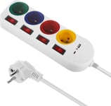 Maclean Grenuttag Maclean, Förlängningskabel 4 Uttag + Usb A/C, Med Brytare, 250Vac/10A, 1,5M, Vit, Mce508 W
