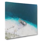 Stranded Ship on a Beach in Haiti Modern Canvas Wall Art Print Ready to Hang, Framed Picture for Living Room Bedroom Home Office Décor, 14x14 Inch (35x35 cm)