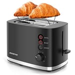 Toaster 2 Slice 1.5" Wide Slot, 800W Black Toaster with Warming Rack,