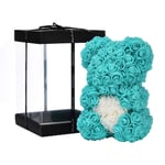 Rose Flower Bear - Over 250+ Flowers on Every Rose Bear - Gift for Mothers Day, Valentines Day, Anniversary & Bridal Showers - Clear Gift Box Included!10 Inches Tall (Tiffany)