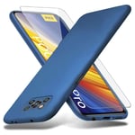 Richgle Compatible with Xiaomi Poco X3 Pro/Poco X3 NFC Case & Tempered Glass Screen Protector, Slim Soft TPU Silicone Case Cover Shell Compatible with POCO X3 Pro - Blue RG80594