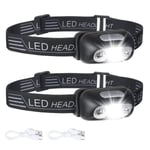 2-pack USB-uppladdbar pannlampa IPX6 vattentät ultralätt superljus 160 lumen LED-pannlampa med rörelsesensor och rött ljus