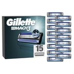 Gillette Lot De 15 Recharges De Rasoir Pour Homme Mach3 Avec Bande Lubrifiante Pour Une Glisse Fluide Pendant Le Rasage Et NOUVEAU Revêtement De Lame Conçu Pour Réduire La Pression Sur La Peau
