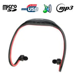 Casque MP3 sport lecteur audio sans fil Micro SD Running vélo Rouge